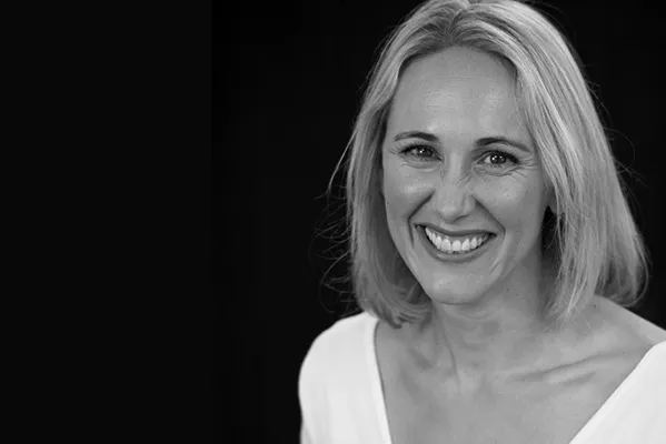 Black and white portrait of Samantha Claire
